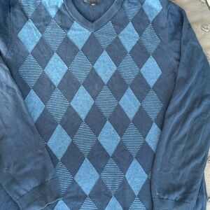 Banana Republic Navy and Light Blue V-Neck Sweater